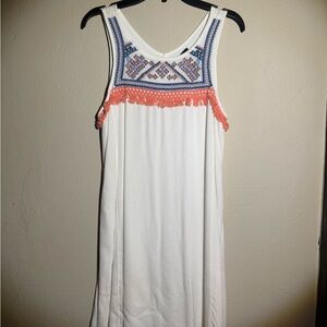 Abercrombie & Fitch White Dress with Blue and Orange Embroidery